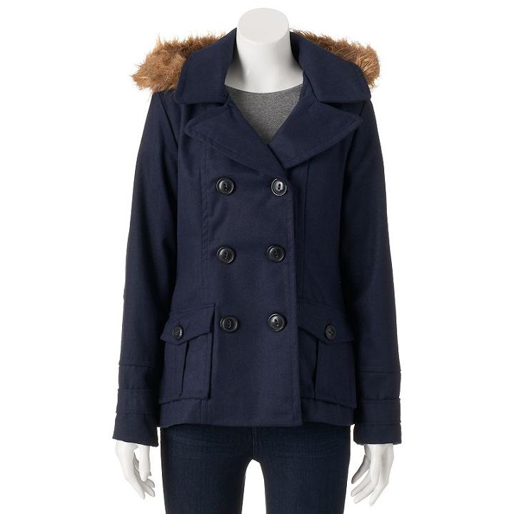 Juniors' Urban Republic Wool Double-breasted Peacoat, Girl's, Size: Medium, Blue (navy)