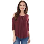 Juniors' Iz Byer California Lace-up Cold Shoulder Top, Teens, Size: Large, Dark Red
