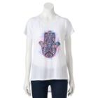 Juniors' Hamsa Hand High Low Graphic Tee, Girl's, Size: Small, White