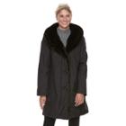 Women's Gallery Faux-fur Trim Long Jacket, Size: Large, Black