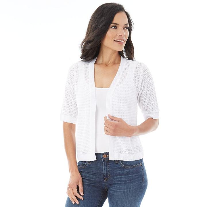 Women's Ab Studio Open Front Cardigan, Size: Medium, White Oth