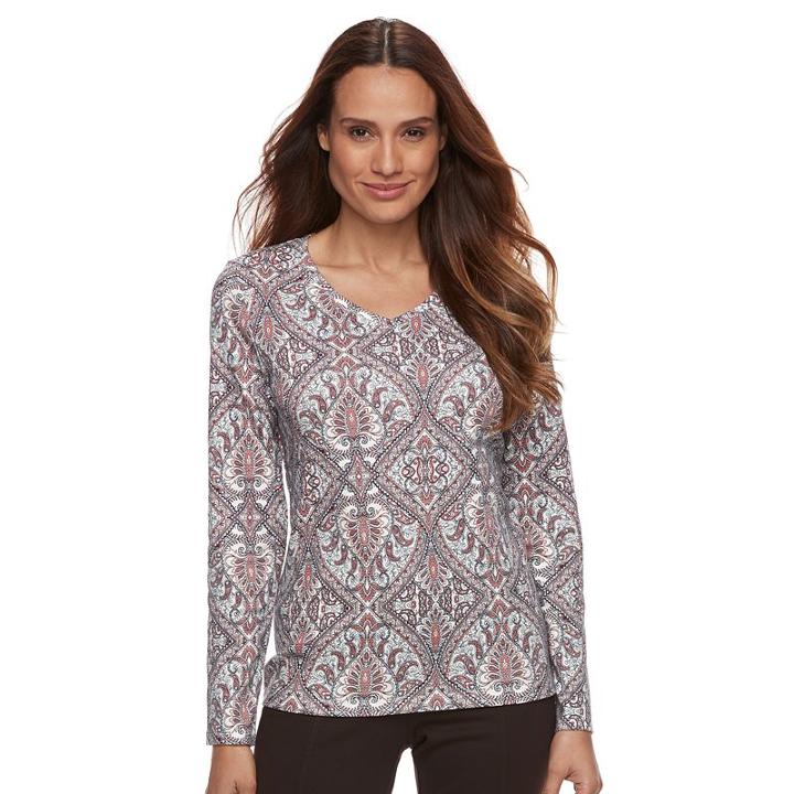 Petite Croft & Barrow&reg; Long Sleeve Tee, Women's, Size: Xs Petite, Orange