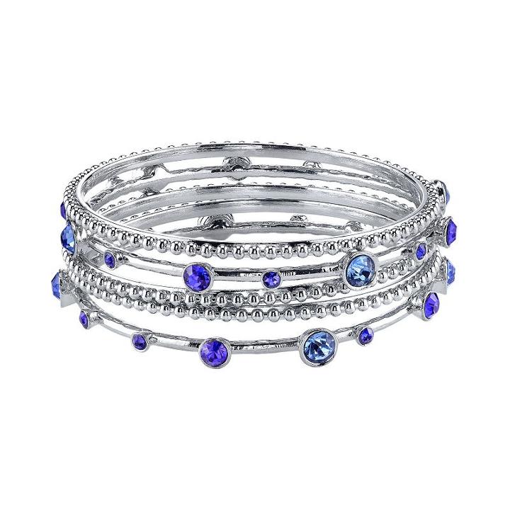 1928 Beaded & Faceted Stone Bangle Bracelet Set, Women's, Size: 8, Blue