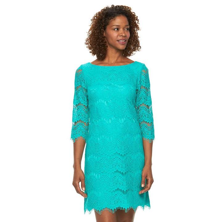 Women's Jessica Howard Fringe Lace Shift Dress, Size: 14, Brt Green