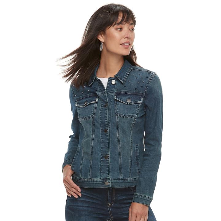 Women's Juicy Couture Embellished Jean Jacket, Size: Xl, Med Blue