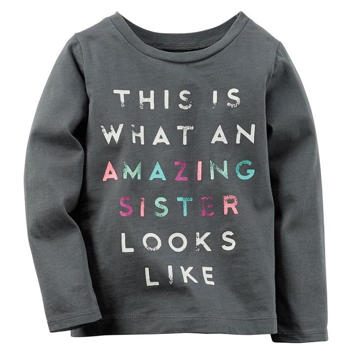 Girls 4-8 Carter's Long Sleeve Slogan Tee, Size: 6x, Grey (charcoal)