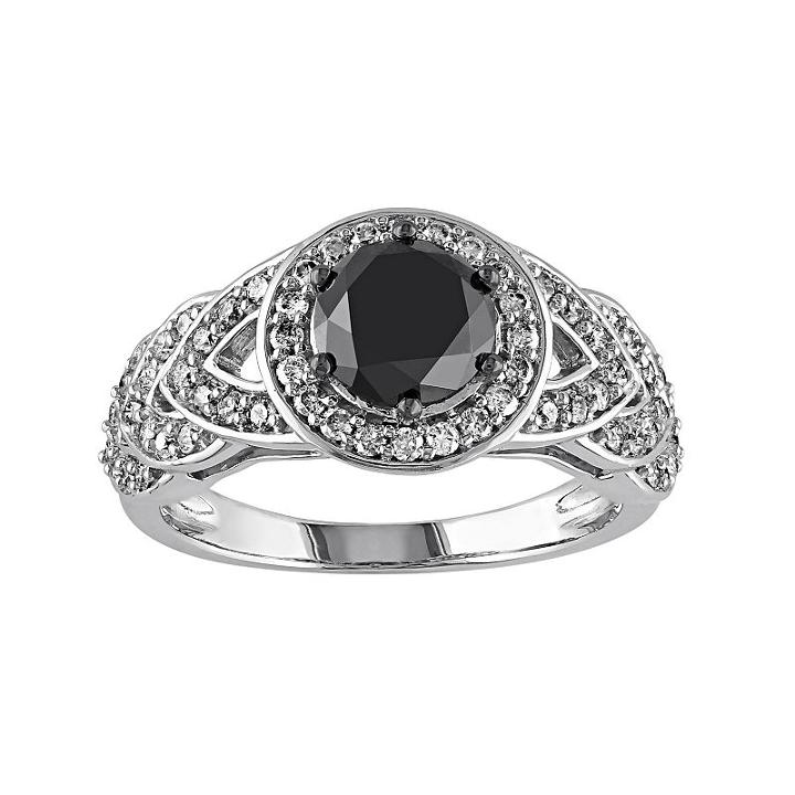 Black & White Diamond Halo Engagement Ring In 10k White Gold (2 Carat T.w.), Women's, Size: 5