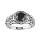 Black & White Diamond Halo Engagement Ring In 10k White Gold (2 Carat T.w.), Women's, Size: 5