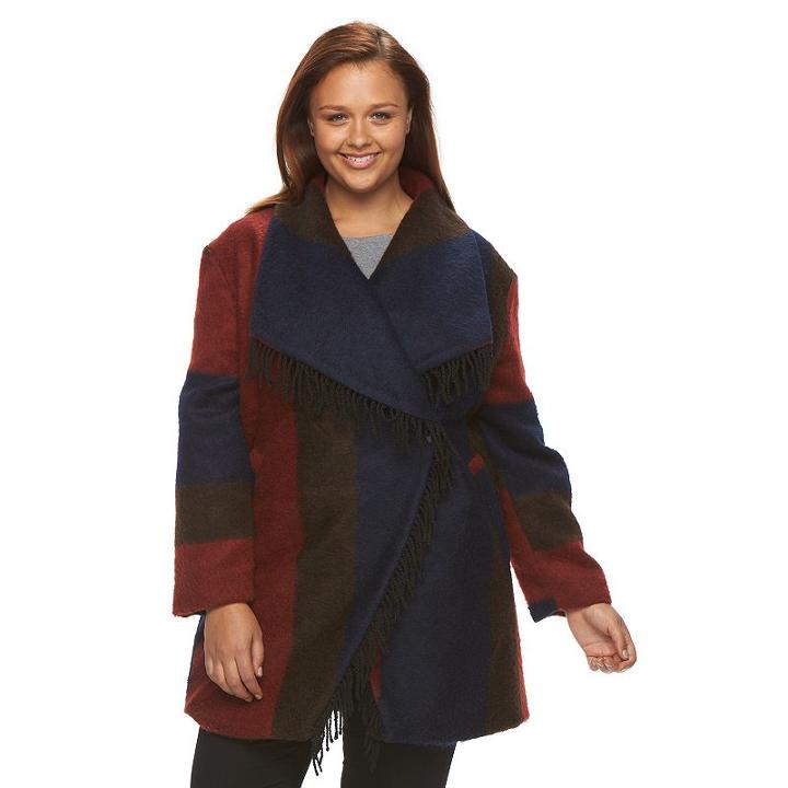 Plus Size D.e.t.a.i.l.s Plaid Shawl Collar Wool Blend Coat, Women's, Size: 3xl, Multicolor