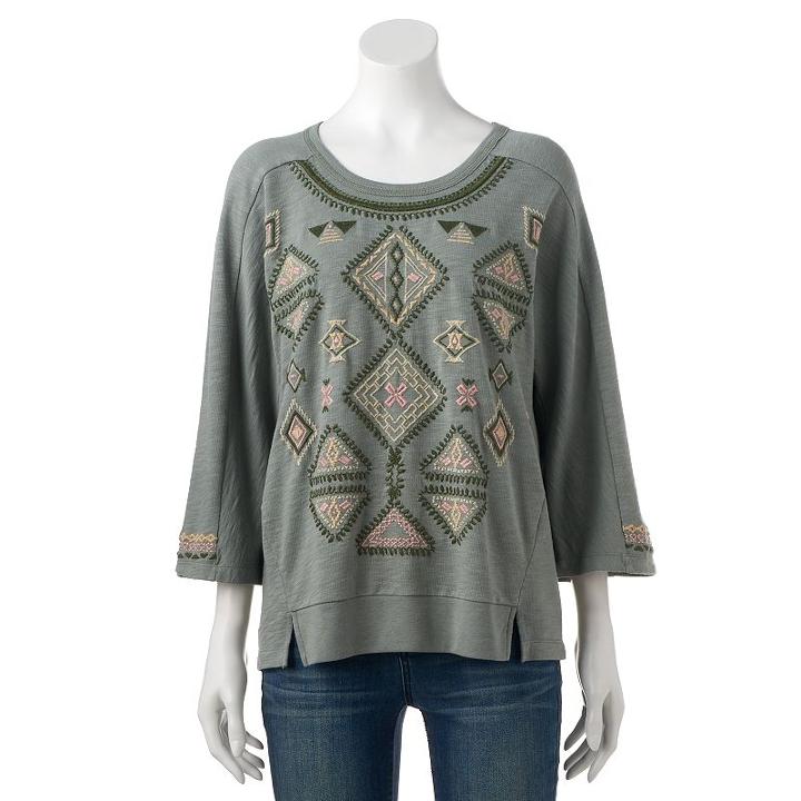 Women's Sonoma Goods For Life&trade; Embroidered French Terry Sweatshirt, Size: Large, Lt Green