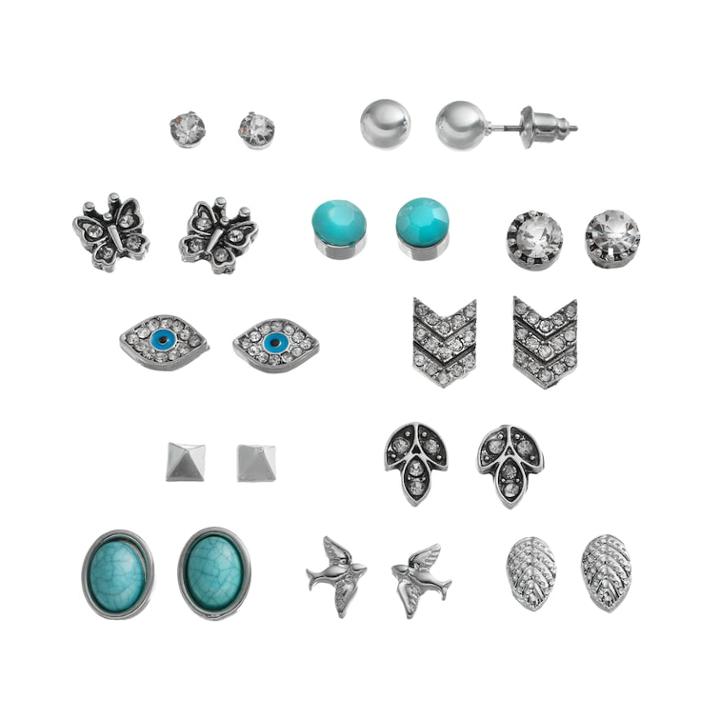 Mudd&reg; Bird, Butterfly, Leaf, Evil Eye, Pyramid & Chevron Stud Earring Set, Girl's, Multicolor