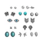 Mudd&reg; Bird, Butterfly, Leaf, Evil Eye, Pyramid & Chevron Stud Earring Set, Girl's, Multicolor