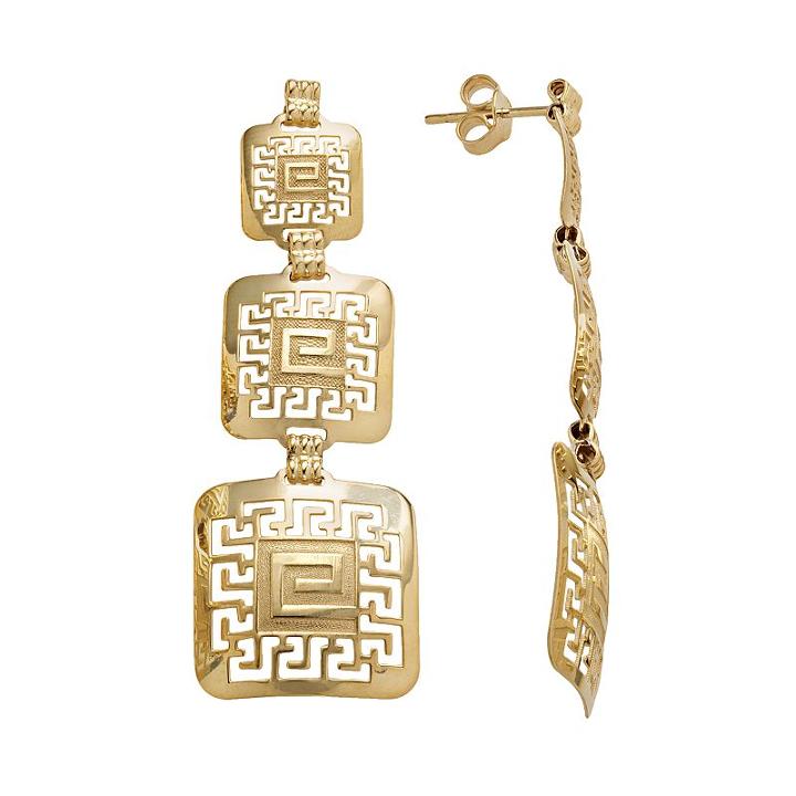 14k Gold And Sterling Silver Greek Key Linear Drop Earrings, Women's, Yellow