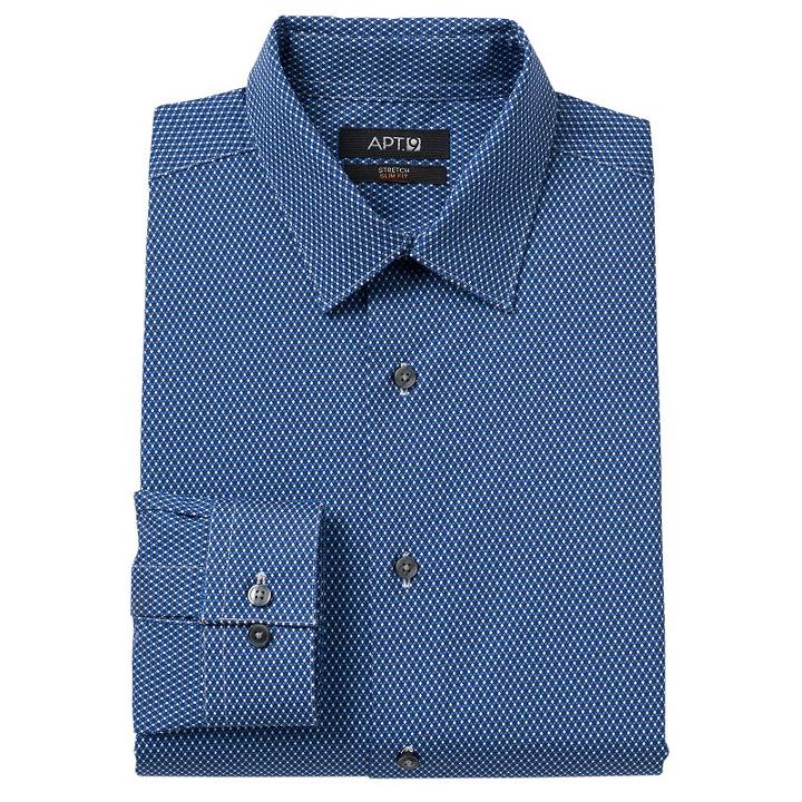 Men's Apt. 9&reg; Modern-fit Patterned Stretch Dress Shirt, Size: 14.5-32/33, Blue