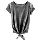 Girls Plus Size So&reg; Rolled Cuff Tie Front Tee, Size: 20 1/2, Black