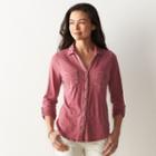 Petite Sonoma Goods For Life&trade; Button-front Roll-tab Shirt, Women's, Size: M Petite, Dark Red