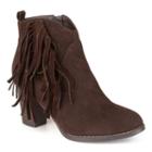 Journee Collection Spin Women's Faux Suede Fringed Booties, Girl's, Size: 9, Brown