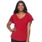 Juniors' Plus Size Candie's&reg; Strappy Flutter Sleeve Tee, Teens, Size: 1xl, Med Red