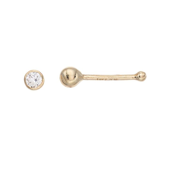 14k Gold Ball & Cubic Zirconia Nose Stud Set, Women's, White