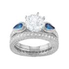 Journee Collection Sterling Silver Cubic Zirconia & Blue Glass Engagement Ring Set, Women's, Size: 6