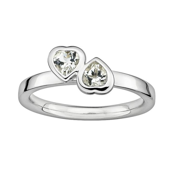 Stacks And Stones Sterling Silver White Topaz Heart Stack Ring, Women's, Size: 10