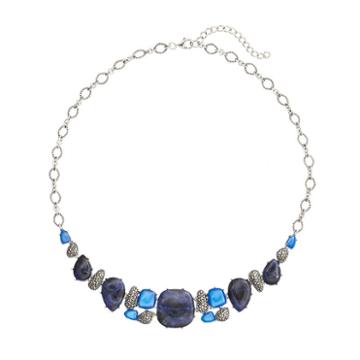Tori Hill Blue Agate, Blue Sodalite And Marcasite Sterling Silver Geometric Necklace, Women's, Size: 16, Multicolor