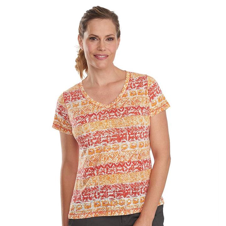 Women's Woolrich Endless Spaces Printed Burnout V-neck Tee, Size: Small, Light Red
