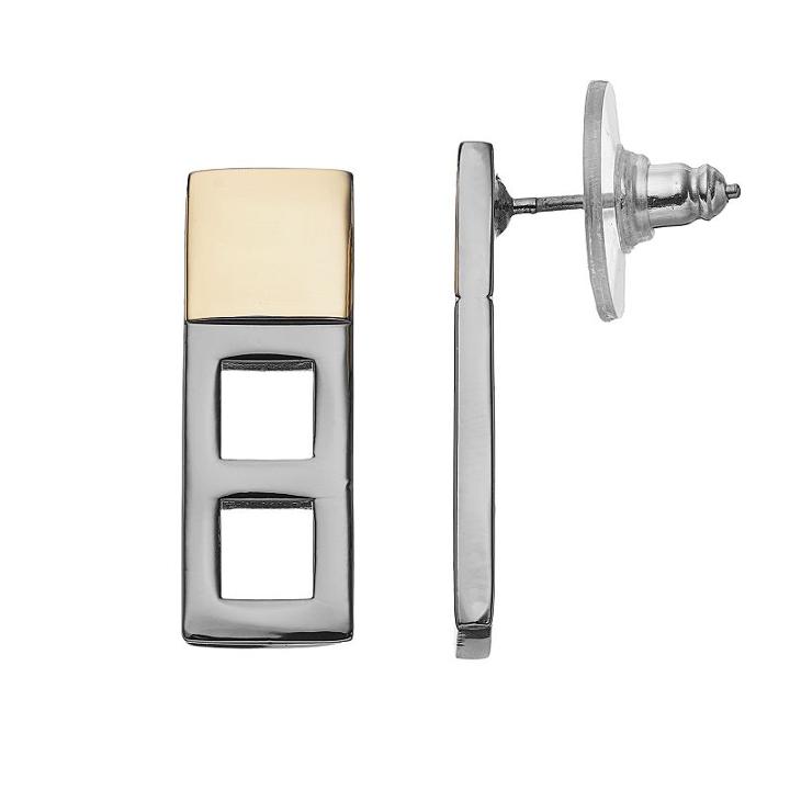 Reed Two Tone Geometric Openwork Linear Earrings, Women's, Ovrfl Oth