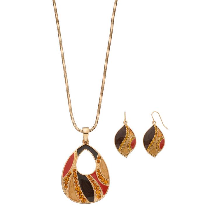 Wavy Cutout Teardrop Pendant Necklace & Drop Earring Set, Women's, Multicolor