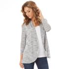Women's Apt. 9&reg; Ruched Sleeve Open-front Cardigan, Size: Medium, Ivory Black Marl