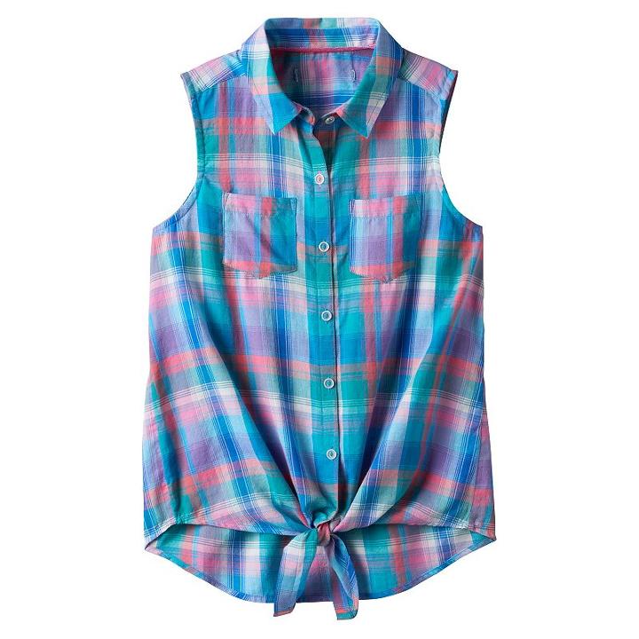 Girls 7-16 So&reg; Button-down Patterned Tie-front Top, Girl's, Size: 7-8, Brt Pink