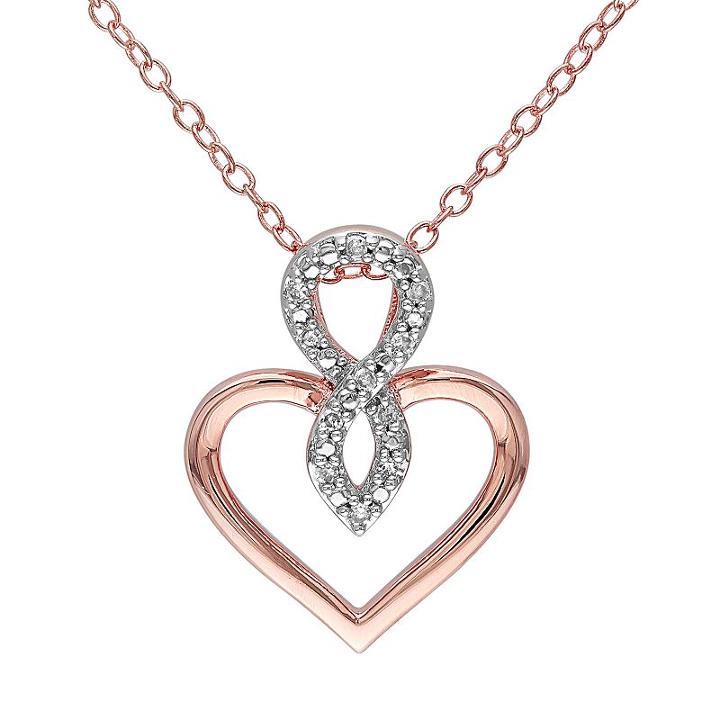 Diamond Accent Pink Rhodium-plated Sterling Silver Infinity Heart Pendant, Women's, Size: 18, White