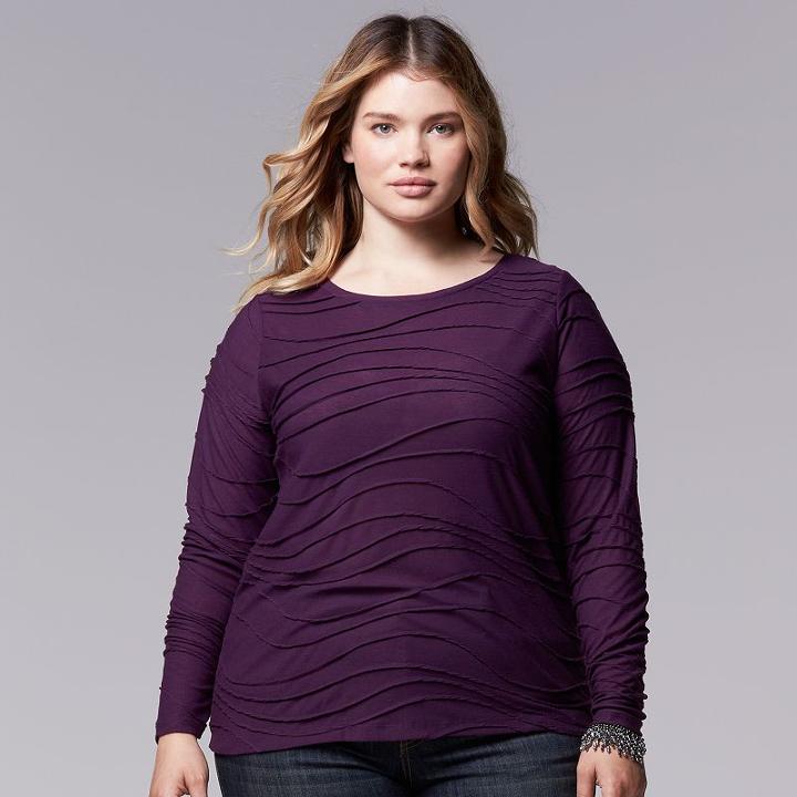 Plus Size Simply Vera Vera Wang Windy Jacquard Tee, Women's, Size: 2xl, Purple