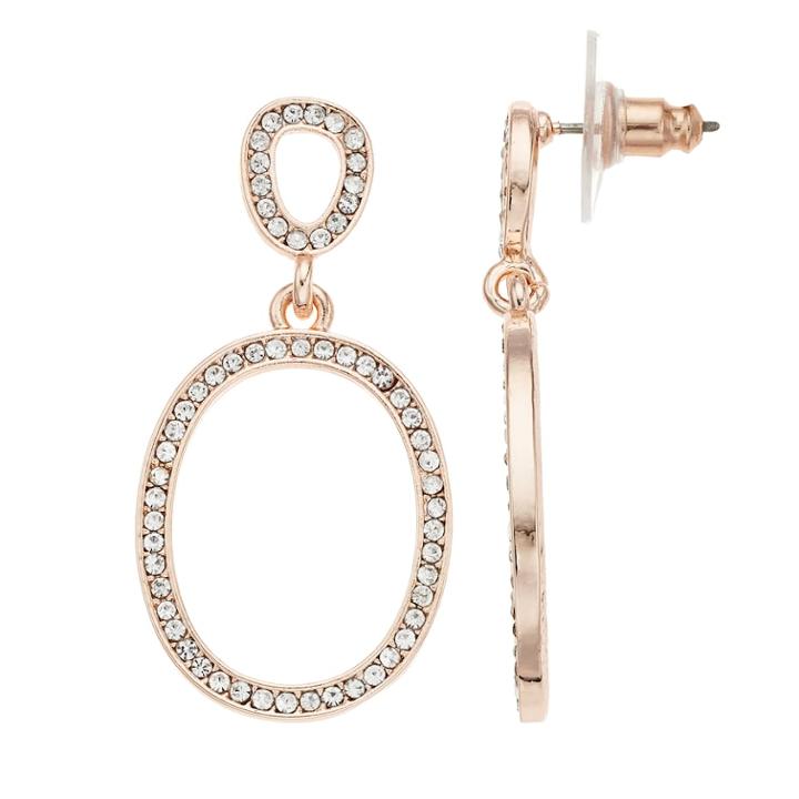 Simulated Crystal Double Drop Earrings, Women's, Pink