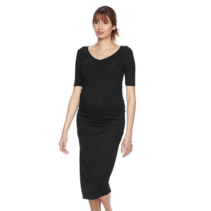 Maternity A:glow Ruched Midi Sheath Dress, Women's, Size: M-mat, Black
