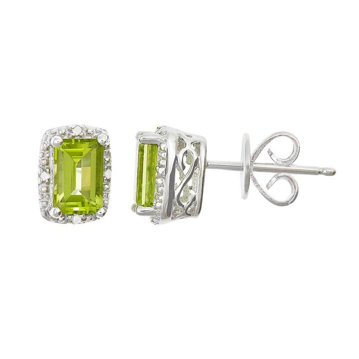 Sterling Silver Peridot & Diamond Accent Rectangle Halo Stud Earrings, Women's, Green