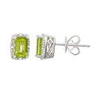 Sterling Silver Peridot & Diamond Accent Rectangle Halo Stud Earrings, Women's, Green