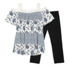 Girls 7-16 Iz Amy Byer Cold Shoulder Crochet Trimmed Tunic Top & Legging Set, Size: Large, Blue White