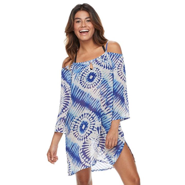 Women's Apt. 9&reg; Tie-dye Cold-shoulder Cover-up, Size: Xl, Med Blue