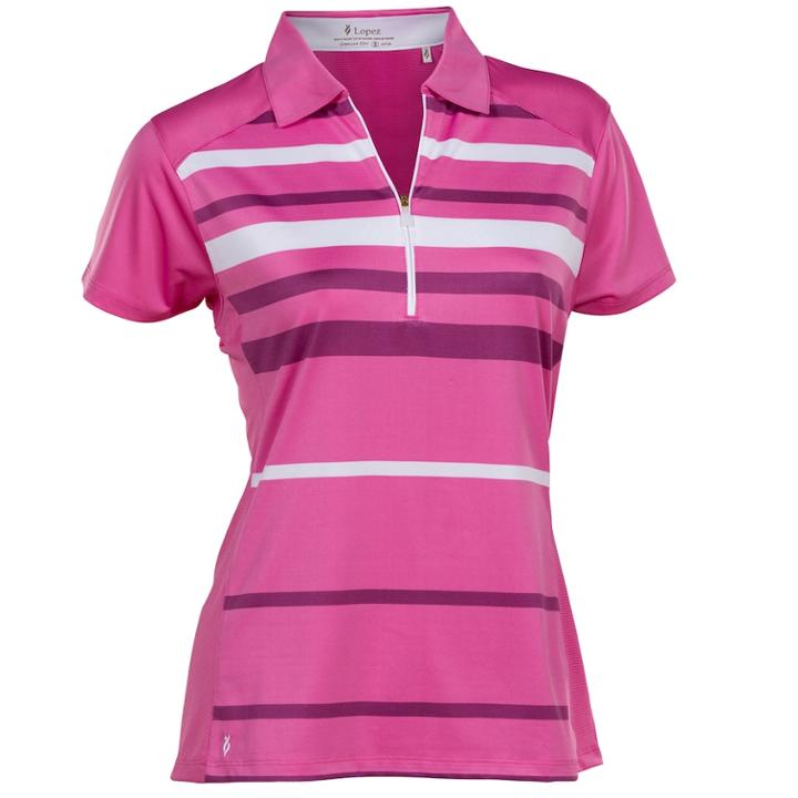 Women's Nancy Lopez Shock Short Sleeve Golf Polo, Size: Medium, Dark Pink