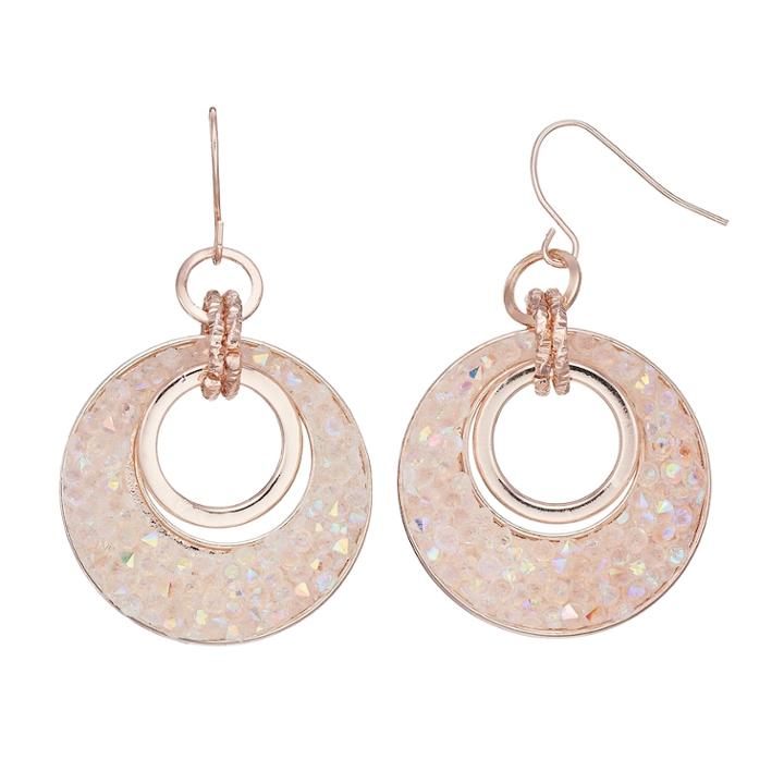 Pink Drusy Nickel Free Hoop Drop Earrings, Women's