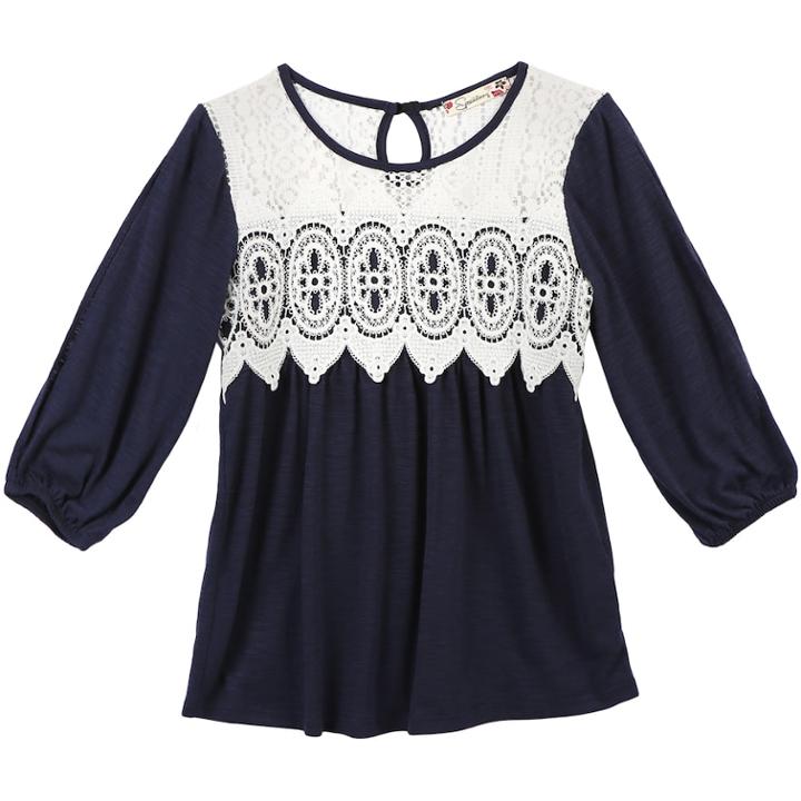 Girls 7-16 & Plus Size Speechless Lace Front Knit Top, Size: Large, Blue (navy)