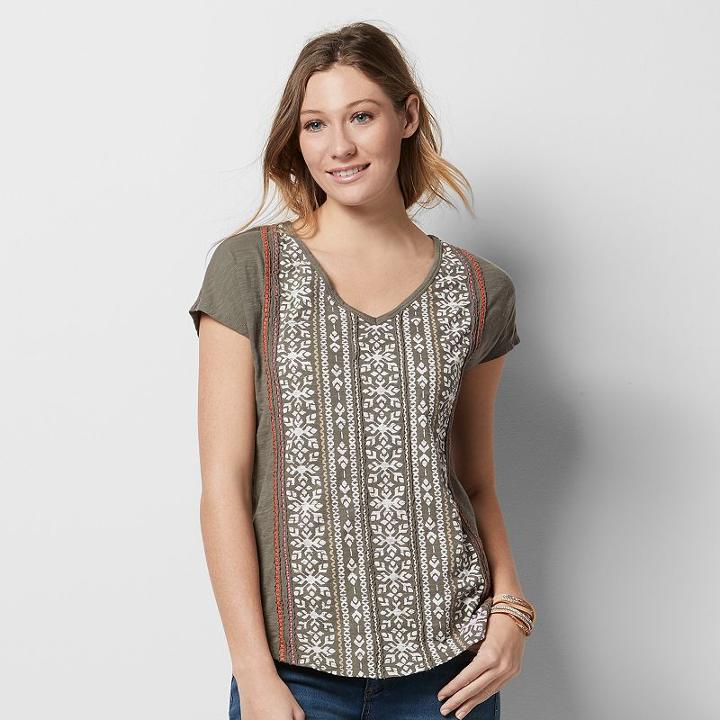 Women's Sonoma Goods For Life&trade; Embroidered Graphic Tee, Size: Xs, Med Green