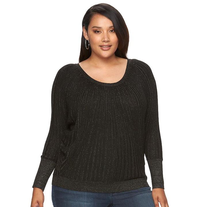 Plus Size Jennifer Lopez Lurex Ribbed Sweater, Women's, Size: 1xl, Black