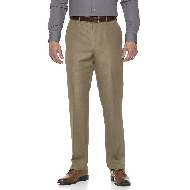 Big & Tall Croft & Barrow&reg; Essential Classic-fit Flat-front Dress Pants, Men's, Size: 44x34, Beig/green (beig/khaki)