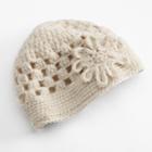 Sijjl Floral Crochet Wool Beanie, Women's, Beige Oth