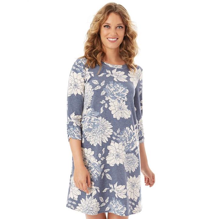 Women's Apt. 9&reg; French Terry Swing Dress, Size: Large, Navy Ivory Floral