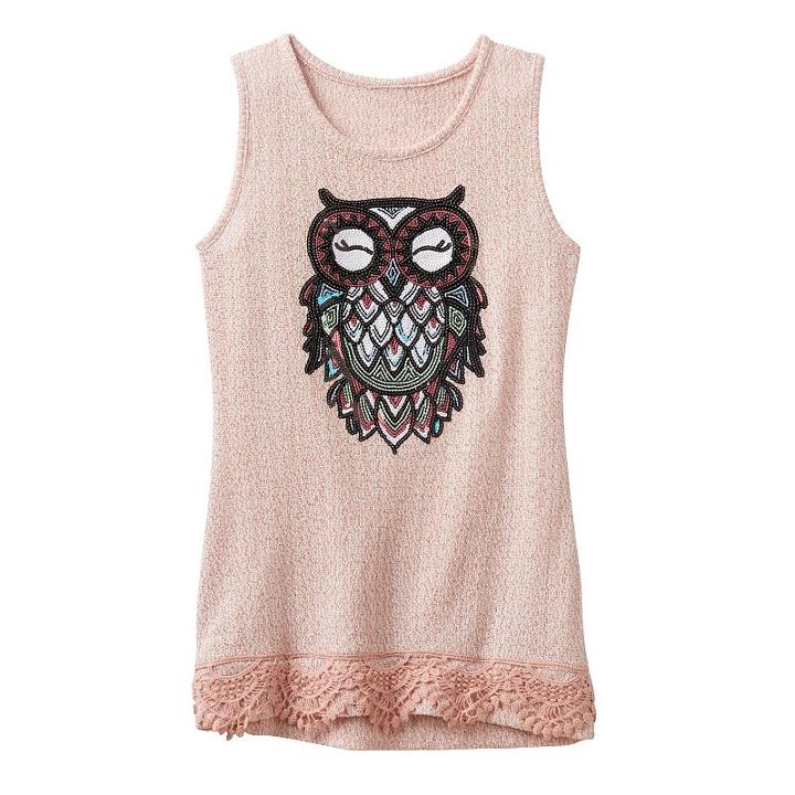 Girls 7-16 Miss Chievous Sequin Applique Lace Trim Knit Tank Top, Girl's, Size: Xl, Brt Orange