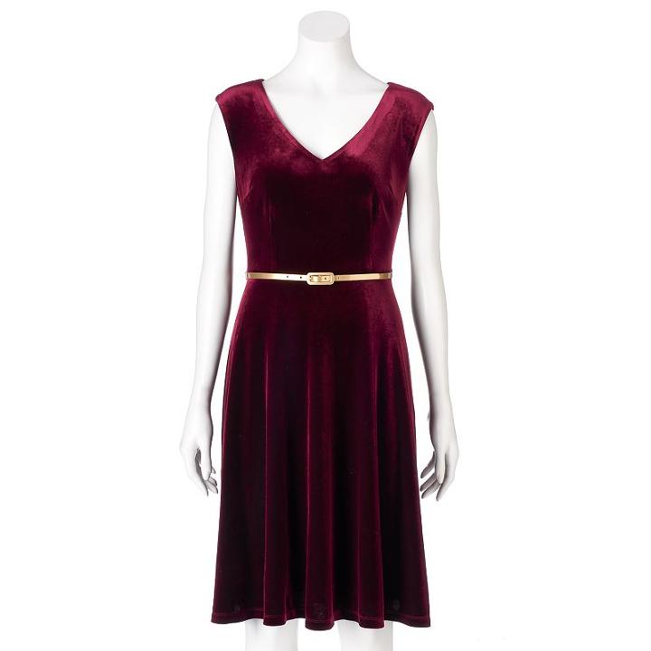 Women's Suite 7 Velvet Fit & Flare Dress, Size: 8, Dark Red