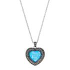 Silver Plated Simulated Opal & Marcasite Heart Pendant Necklace, Women's, Blue